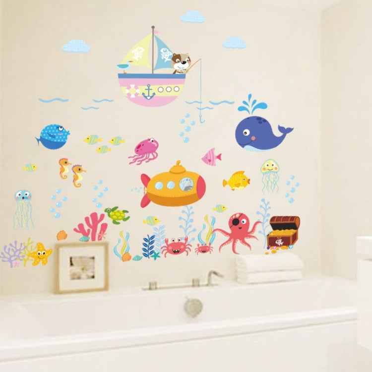 Ocean Cartoon Wall Sticker Bathroom Underwater World Fish Home DIY Stickers, Ocean