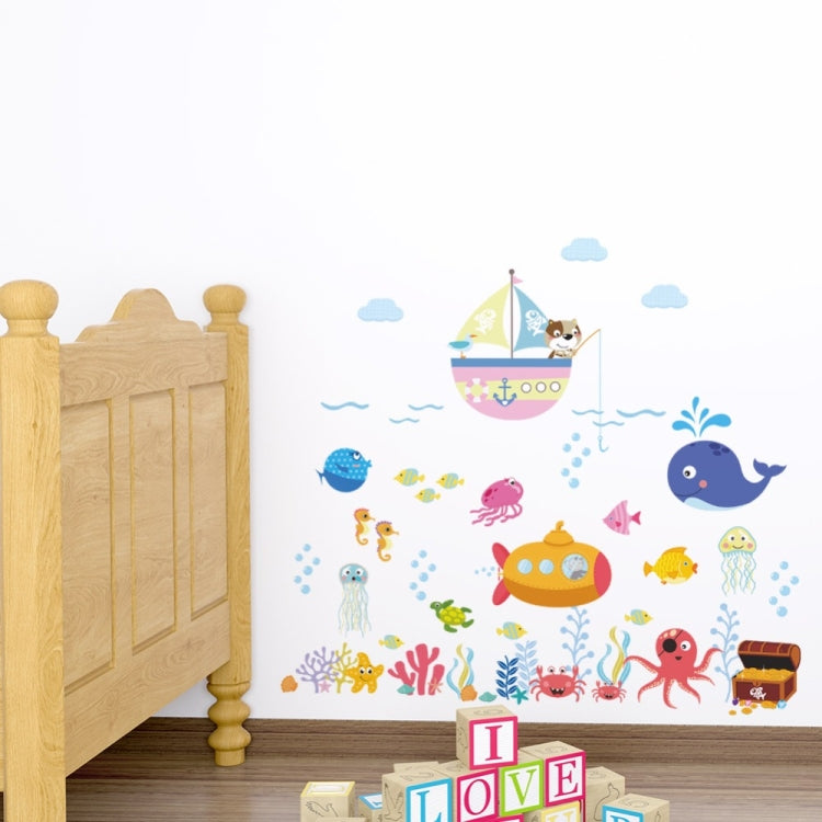 Ocean Cartoon Wall Sticker Bathroom Underwater World Fish Home DIY Stickers