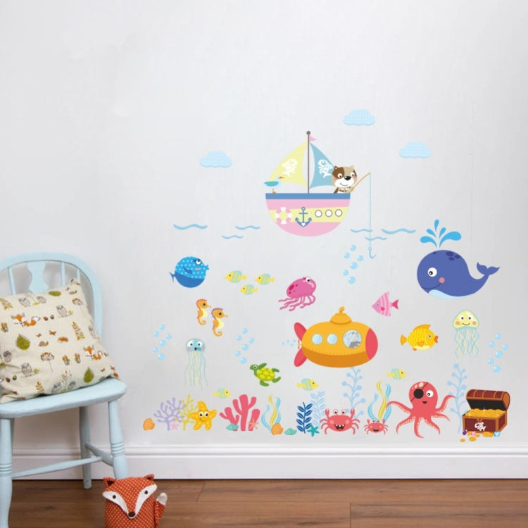 Ocean Cartoon Wall Sticker Bathroom Underwater World Fish Home DIY Stickers