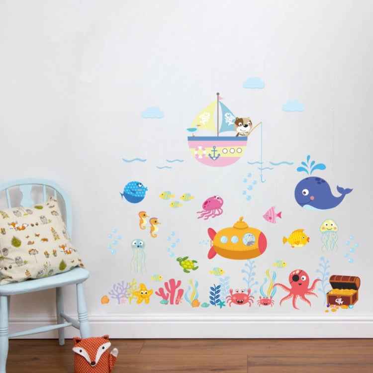Ocean Cartoon Wall Sticker Bathroom Underwater World Fish Home DIY Stickers, Ocean