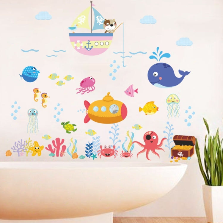 Ocean Cartoon Wall Sticker Bathroom Underwater World Fish Home DIY Stickers
