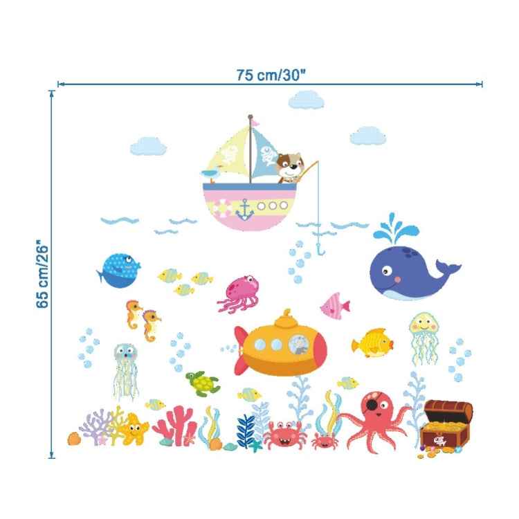 Ocean Cartoon Wall Sticker Bathroom Underwater World Fish Home DIY Stickers, Ocean