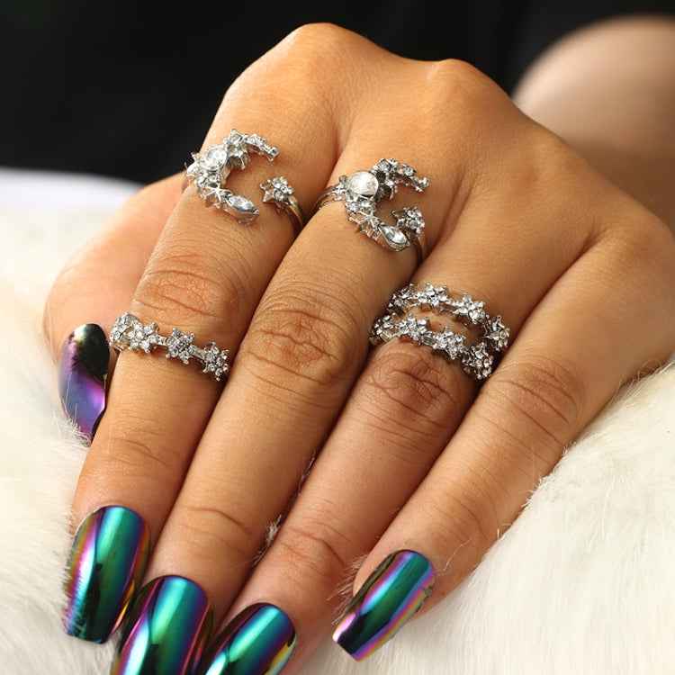 5 PCS/Set Vintage Women Star Moon Adjustable Ring Set