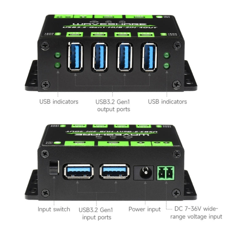 Waveshare 23929 USB HUB, Extending 4 X USB 3.2 Ports, Switchable Dual Hosts, Multi Protections, 23929