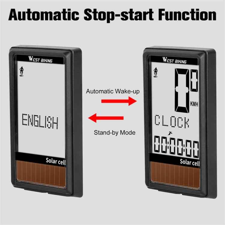 WEST BIKING Wireless Solar Code Table Mountain Road Bike Large Character Code Table Five Language Waterproof Speedometer