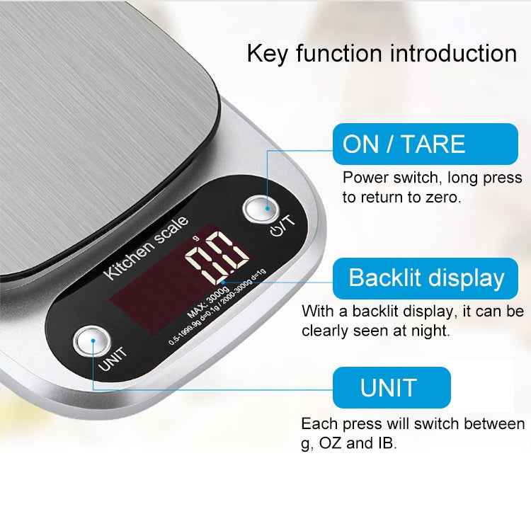 BOH-C305 Kitchen Stainless Steel LCD Electronic Scale, Specification: 5kg/0.1g