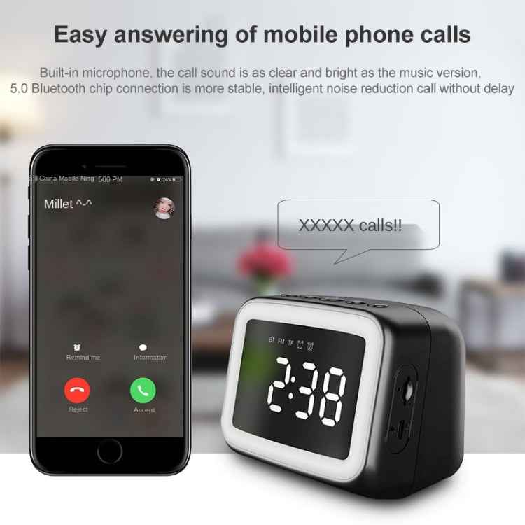 BT-511 Mini LED HD Mirror Bluetooth Speaker, Support 32GB TF Card & 3.5mm AUX & Dual Alarm Clock & Real-time Temperature & Hands-free Calling