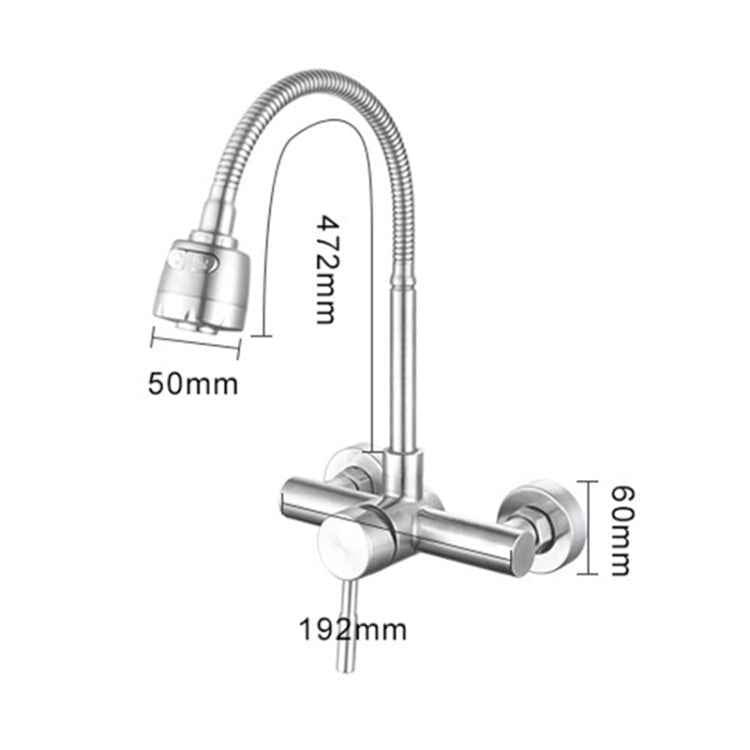 Stainless Steel Material Wall Mounted Kitchen Sink Mixer Faucet Free Rotation Hose Water Tap