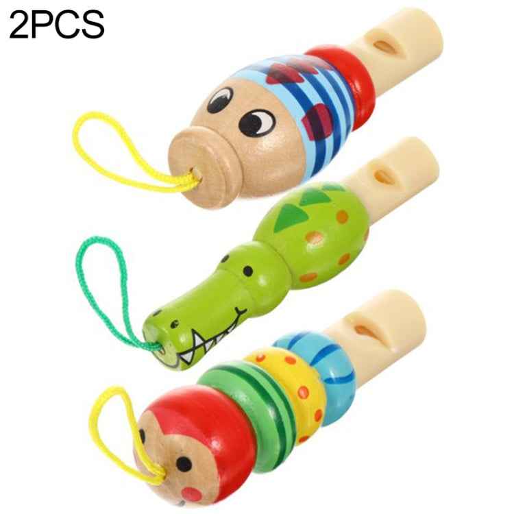 2 PCS Cute Cartoon Wooden Whistle Children Wind Instrument, Random Style Delivery