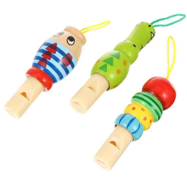 2 PCS Cute Cartoon Wooden Whistle Children Wind Instrument, Random Style Delivery