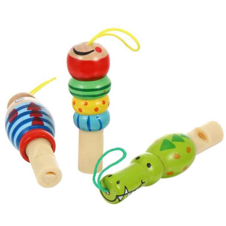 2 PCS Cute Cartoon Wooden Whistle Children Wind Instrument, Random Style Delivery