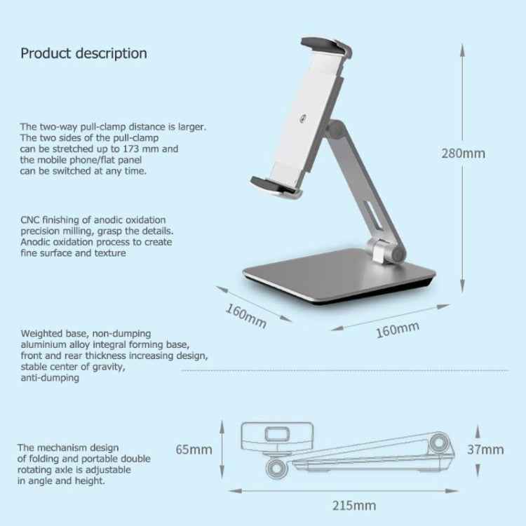 AP-7X Universal Aluminum Stand Desk Mount Holder for 4.7-9.7 inch Phone & Tablet PC