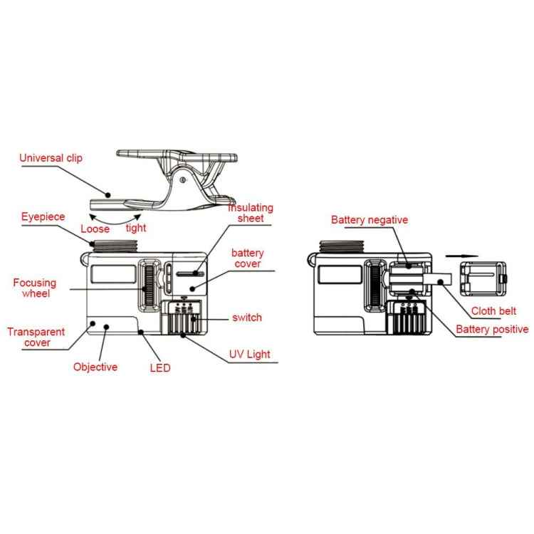 9595W1 60 Times Magnifying Glass Mobile Phone HD Microscope with Led Light
