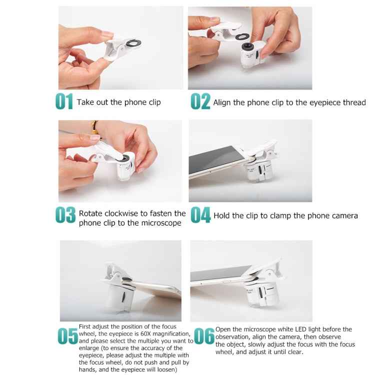 9595W1 60 Times Magnifying Glass Mobile Phone HD Microscope with Led Light