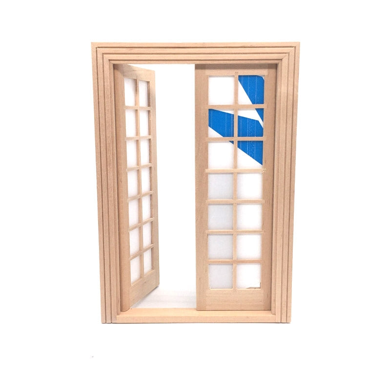 2 PCS 1:12 Dollhouse DIY Mini Door and Window Material Simple 28 Grids Double Ppen Door, 2 PCS 28 Grids Double Ppen Door