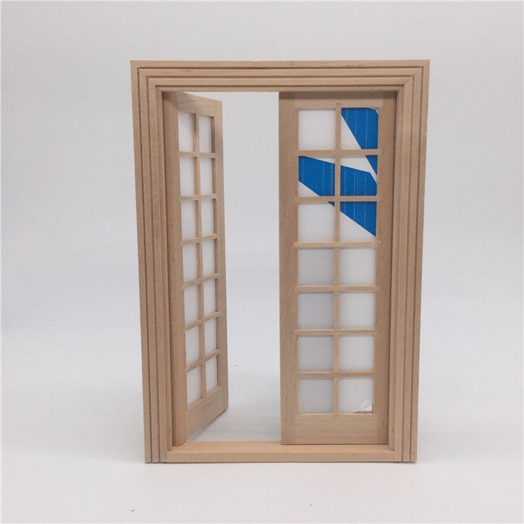 2 PCS 1:12 Dollhouse DIY Mini Door and Window Material Simple 28 Grids Double Ppen Door, 2 PCS 28 Grids Double Ppen Door