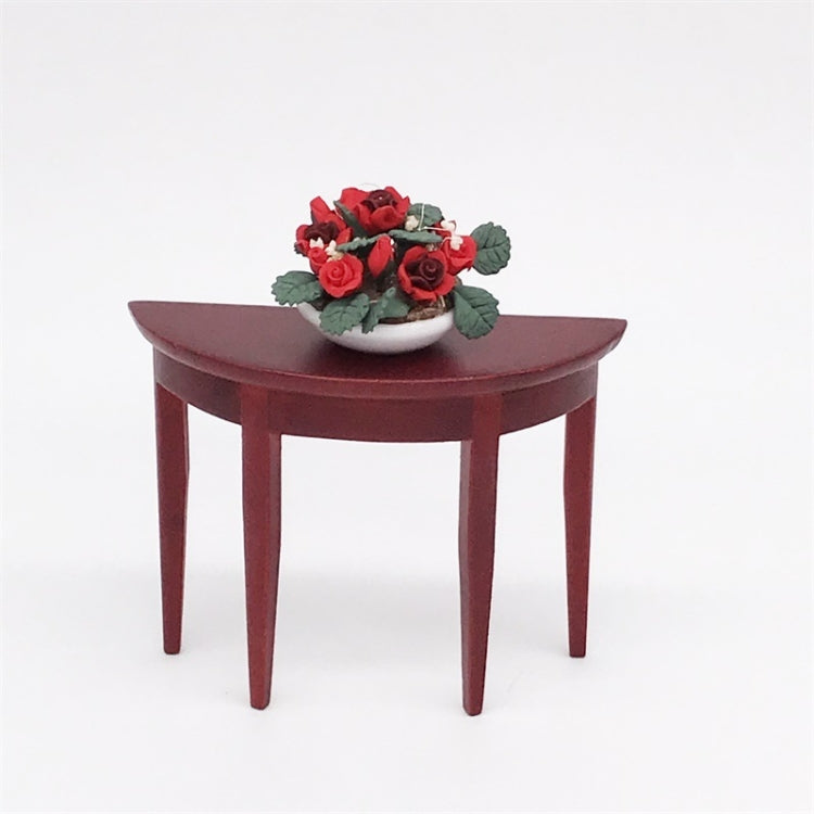 3 PCS 1:12 Mini Dollhouse Scene Decoration Mahogany Semi-circular Porch Table, 3 PCS Porch Table