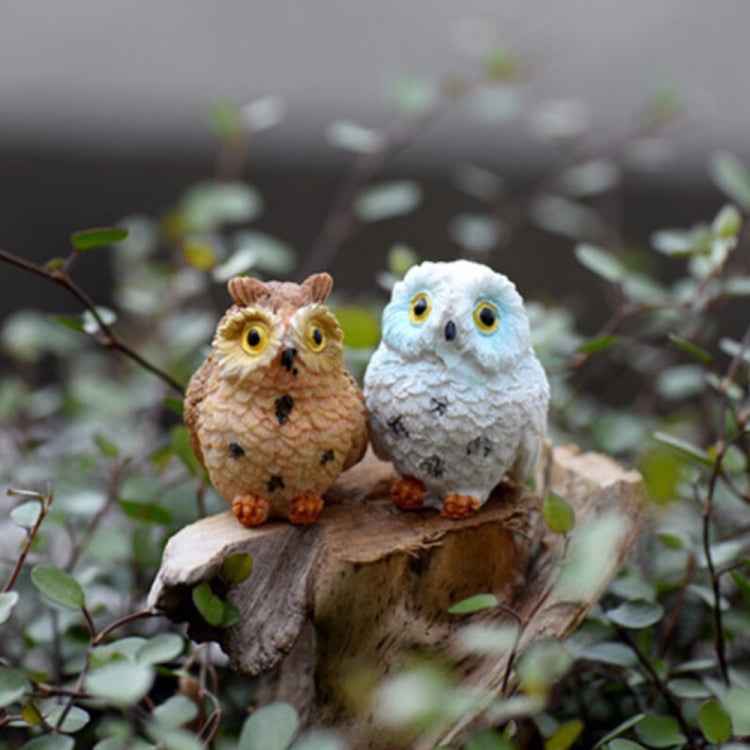 2 PCS Moss Micro Landscape Creative Resin Mini Owl Ornament,Random Color Delivery