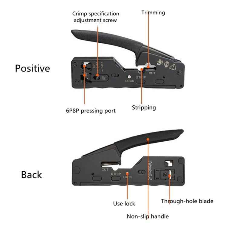 Multifunctional Seven-type Through-hole Crystal Head 6P8P Wire Stripping Network Tool Extrusion Crimping Wire Network Cable Pliers