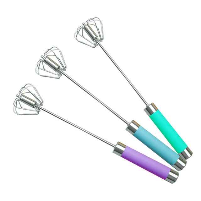 Stainless Steel Semi-automatic Stirring Press Rotary Egg Beater, 30cm, Random Color Delivery