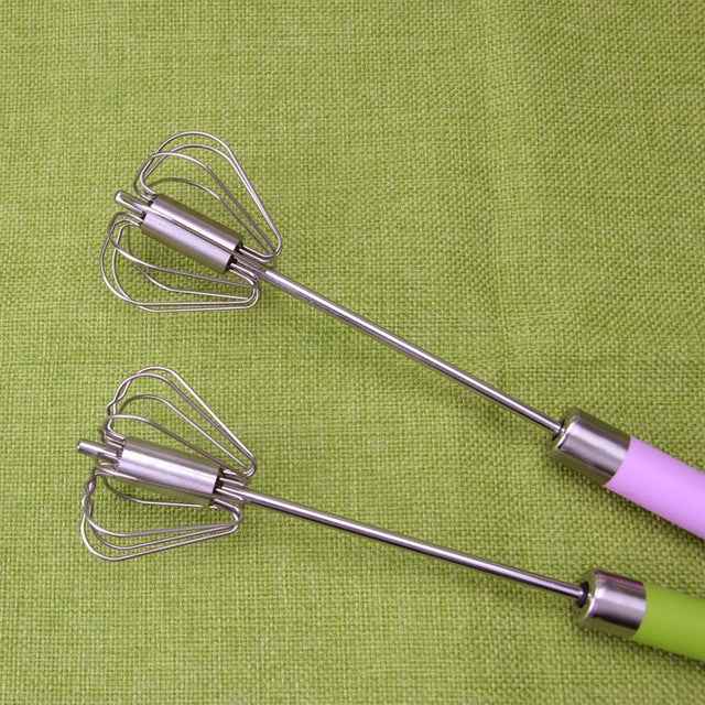 Stainless Steel Semi-automatic Stirring Press Rotary Egg Beater, 30cm, Random Color Delivery