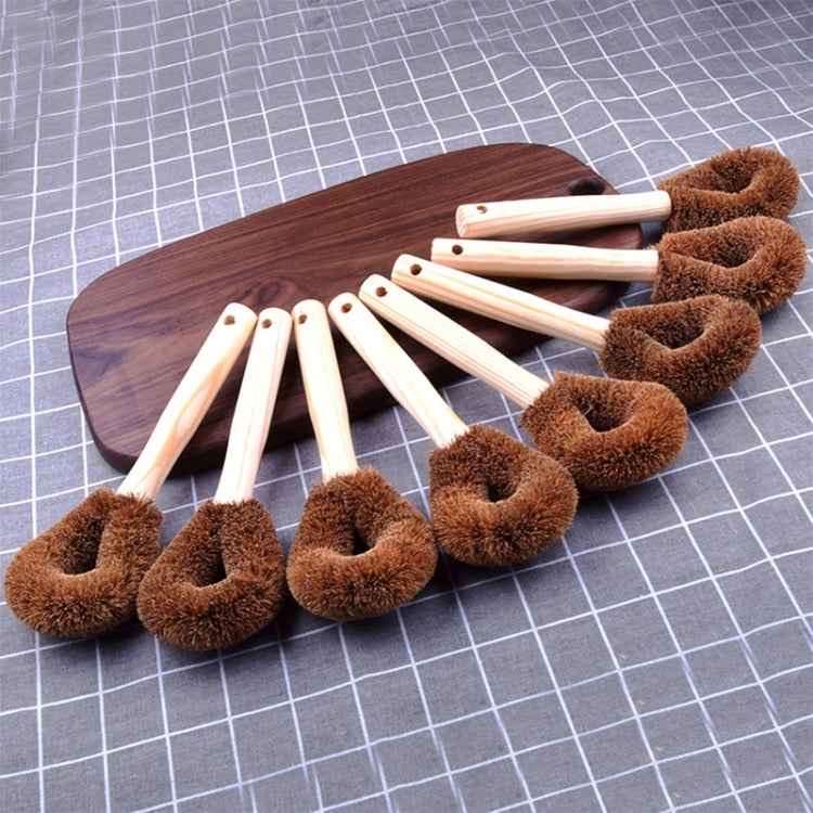 10 PCS Natural Coconut Palm Non-stick Oil Long Handle Pot Brush Cleaning Brush Kitchen Cleaning Tool