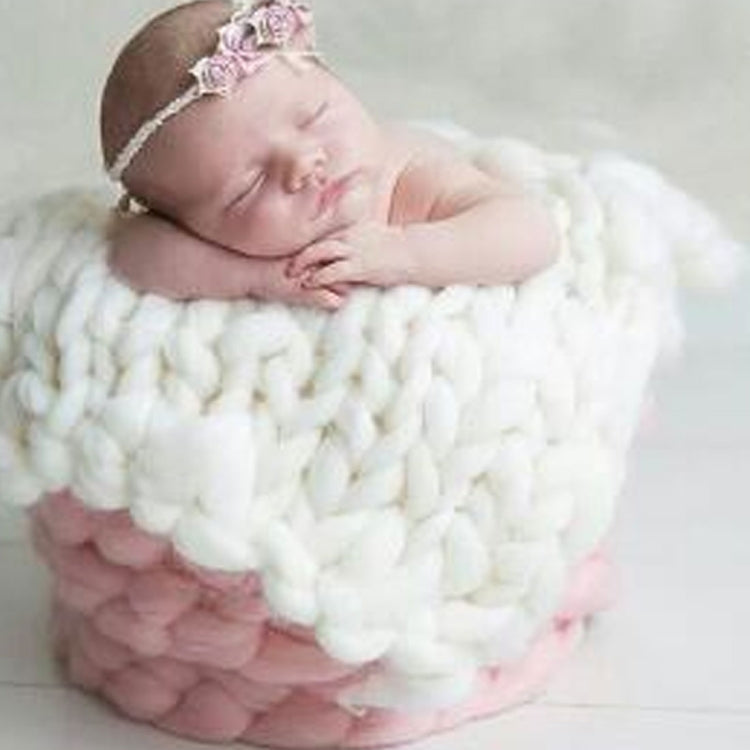 Soft Newborn Photography Prop Chunky Knit Blanket for 100 Days Milestone, 50x50cm