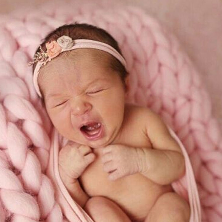 Soft Newborn Photography Prop Chunky Knit Blanket for 100 Days Milestone, 50x50cm