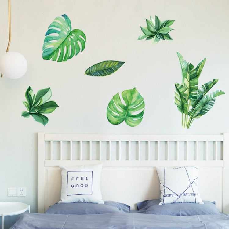 Summer Tropical Green Plant Leaves Living Room TV Wall Refrigerator Closet Decorative Wall Stickers