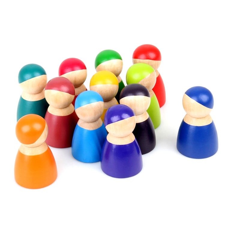12 PCS / Set Rainbow Color Education Learning Children Wood Dolls Block Toys, Rainbow Color
