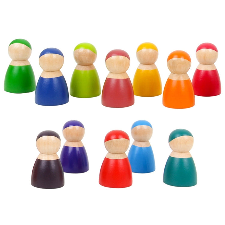 12 PCS / Set Rainbow Color Education Learning Children Wood Dolls Block Toys, Rainbow Color