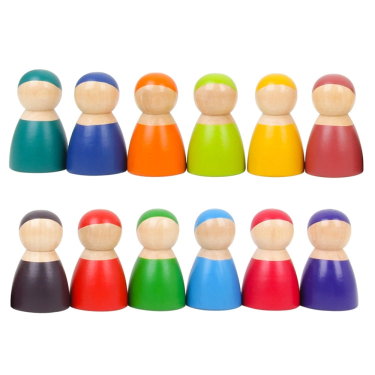 12 PCS / Set Rainbow Color Education Learning Children Wood Dolls Block Toys, Rainbow Color