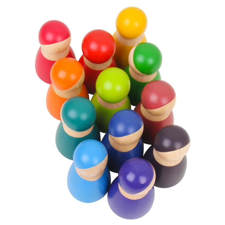 12 PCS / Set Rainbow Color Education Learning Children Wood Dolls Block Toys, Rainbow Color