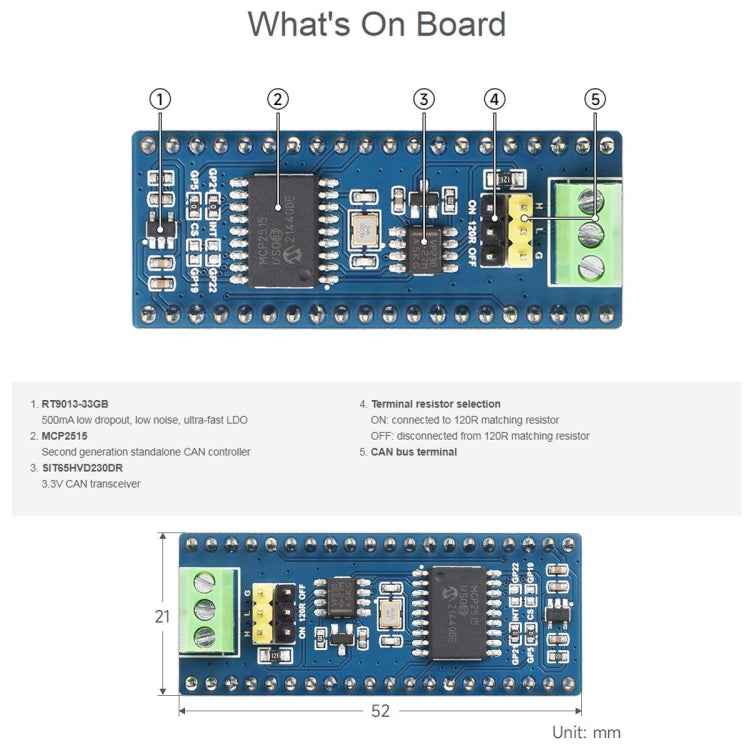 Waveshare For Raspberry Pi Pico CAN Bus Module (B),Enabling Long Range Communication Through SPI,23775