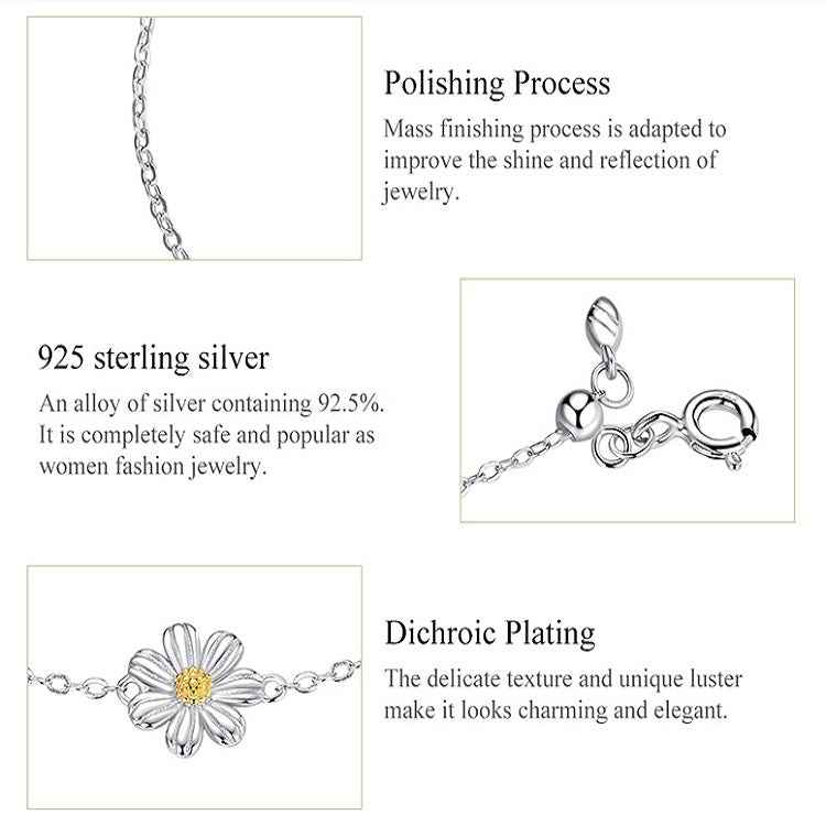 S925 Sterling Silver Platinum Plated Bracelet Cute Daisy Bracelet