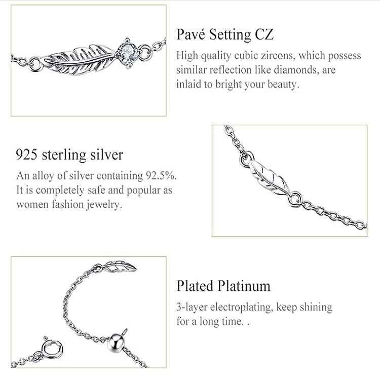Feather Bracelet S925 Sterling Silver Lady Bracelet