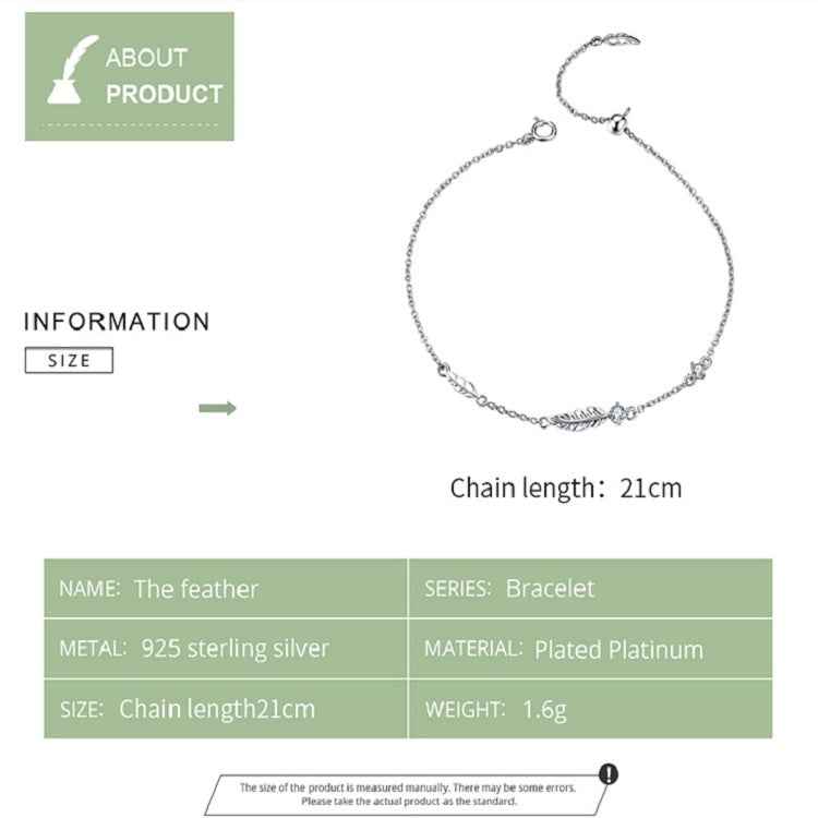 Feather Bracelet S925 Sterling Silver Lady Bracelet