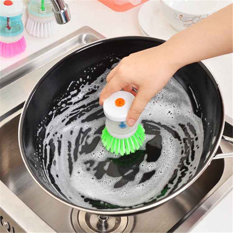 2 PCS Kitchen Washing Utensils Pot Dish Brush With Washing Up Liquid Soap Dispenser, Random Color Delivery
