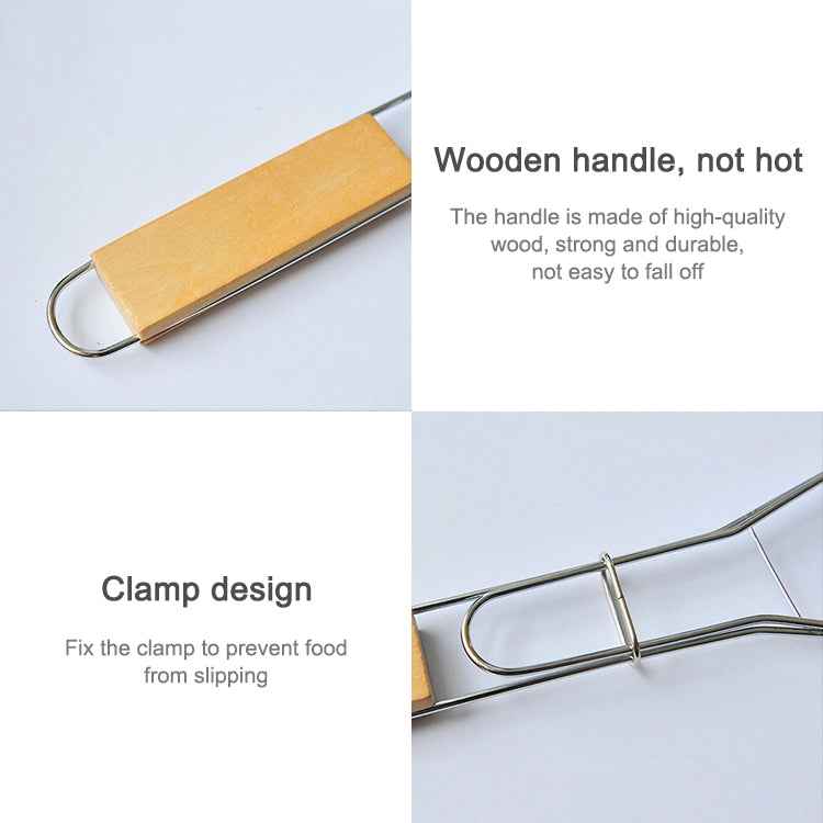 Chrome Plated Wooden Handle Single Fish Barbecue Net Clip Outdoor Grilled Fish Clip Barbecue Tool