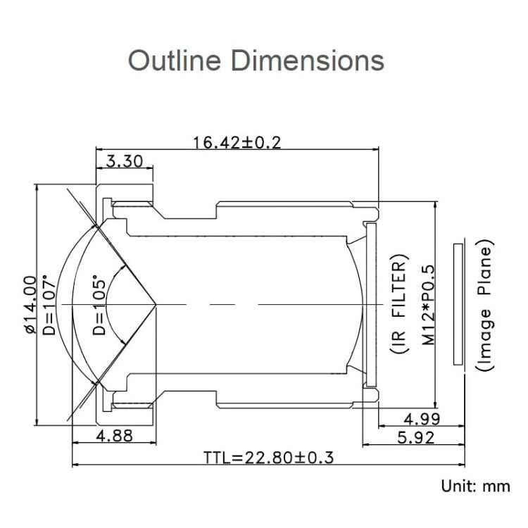 Waveshare WS1053516 High Resolution Lens 16MP, 105 Degree FOV, 3.56mm Focal length, For Raspberry Pi Camera M12 23966