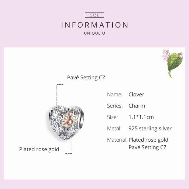 925 Sterling Silver Heart-shaped Beaded Hollow Four-leaf Clover DIY Bracelet Accessories