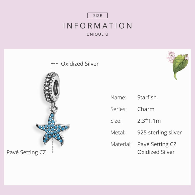 925 Sterling Silver Starfish Pendant Charm Women DIY Bracelet Accessories, SCC1210
