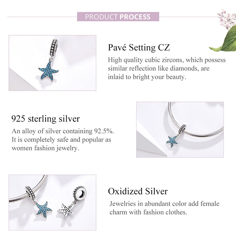925 Sterling Silver Starfish Pendant Charm Women DIY Bracelet Accessories, SCC1210