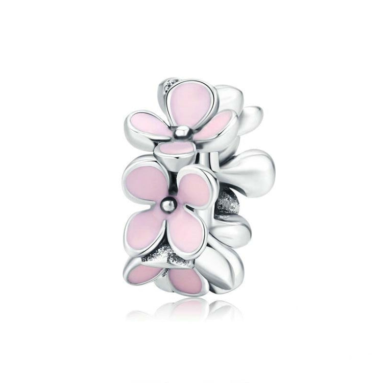 925 Sterling Silver Pink Enamel Flower Charm Women Bracelet DIY Jewelry Beads, SCC1484