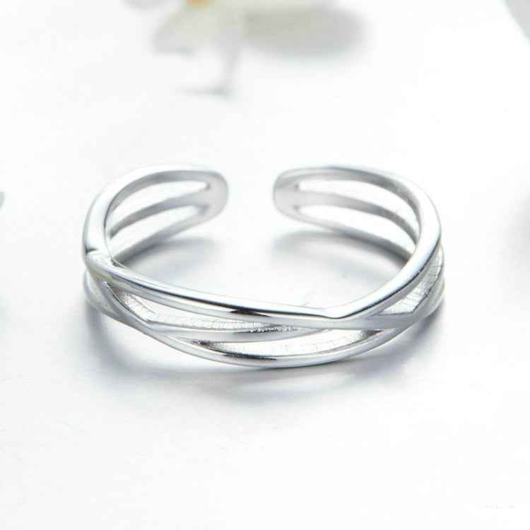 S925 Sterling Silver Platinum Plated Ring Simple Fashion Open Ring