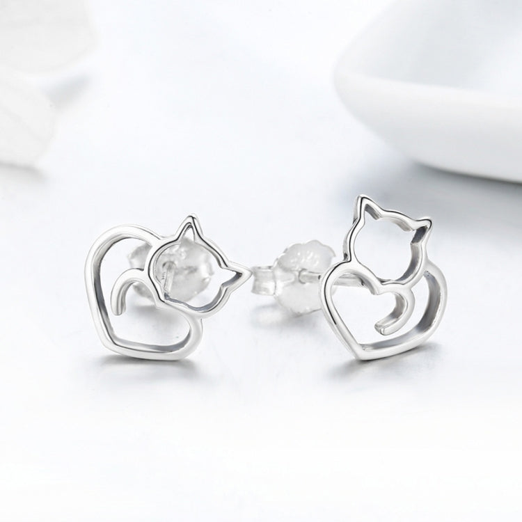 Simple Plain Silver Cat Earrings Sterling Silver Hollow Female Earrings Small Animal Silver Jewelry