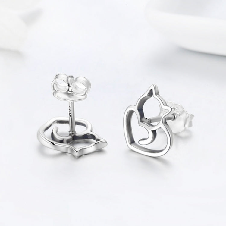 Simple Plain Silver Cat Earrings Sterling Silver Hollow Female Earrings Small Animal Silver Jewelry