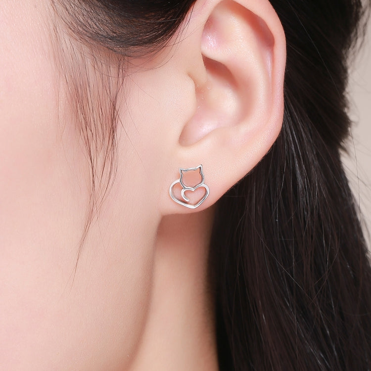 Simple Plain Silver Cat Earrings Sterling Silver Hollow Female Earrings Small Animal Silver Jewelry