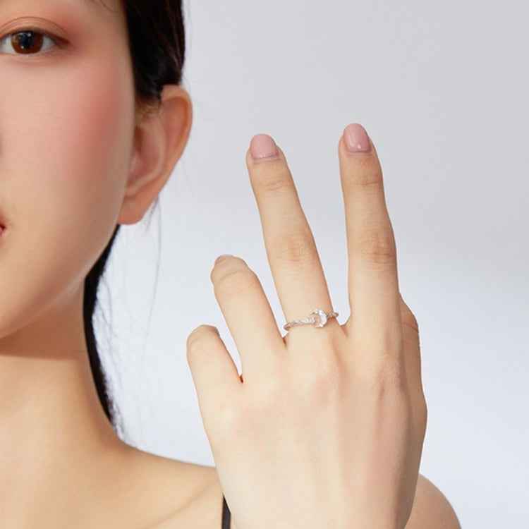 Fashion Retro Open Ring Sterling Silver S925 Star and Moon Platinum Plated Zircon Ring