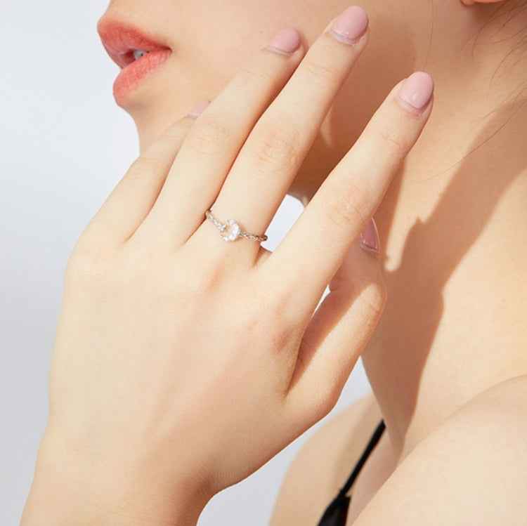 Fashion Retro Open Ring Sterling Silver S925 Star and Moon Platinum Plated Zircon Ring